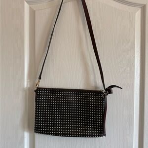 Fossil Black Polka Dot Stud Crossbody with Gold Hardware